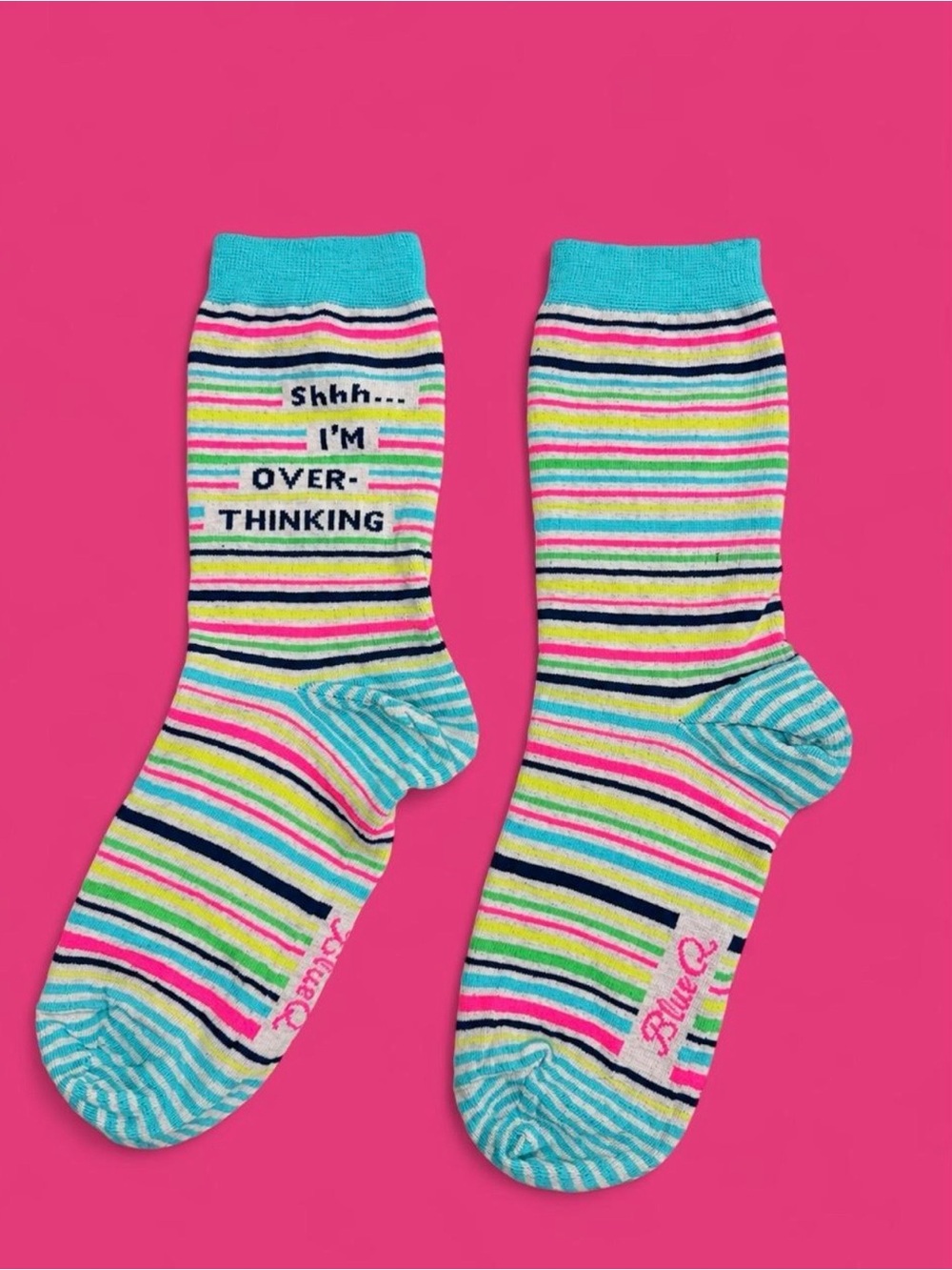 Blue Q “Shhh… I’m Overthinking” Colorful Striped Crew Socks